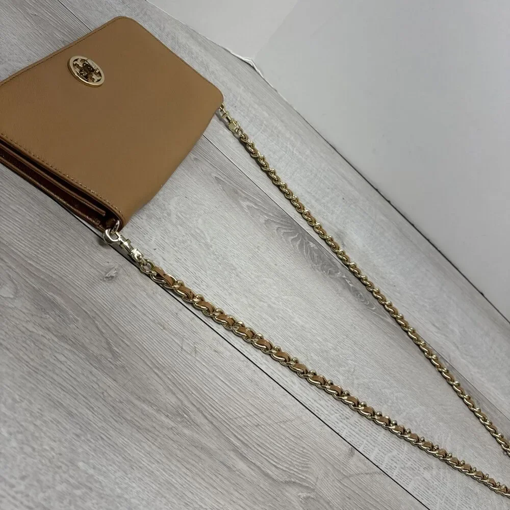 Tory Burch Britten Moose Brown Gold Hardware Small Shoulder Bag